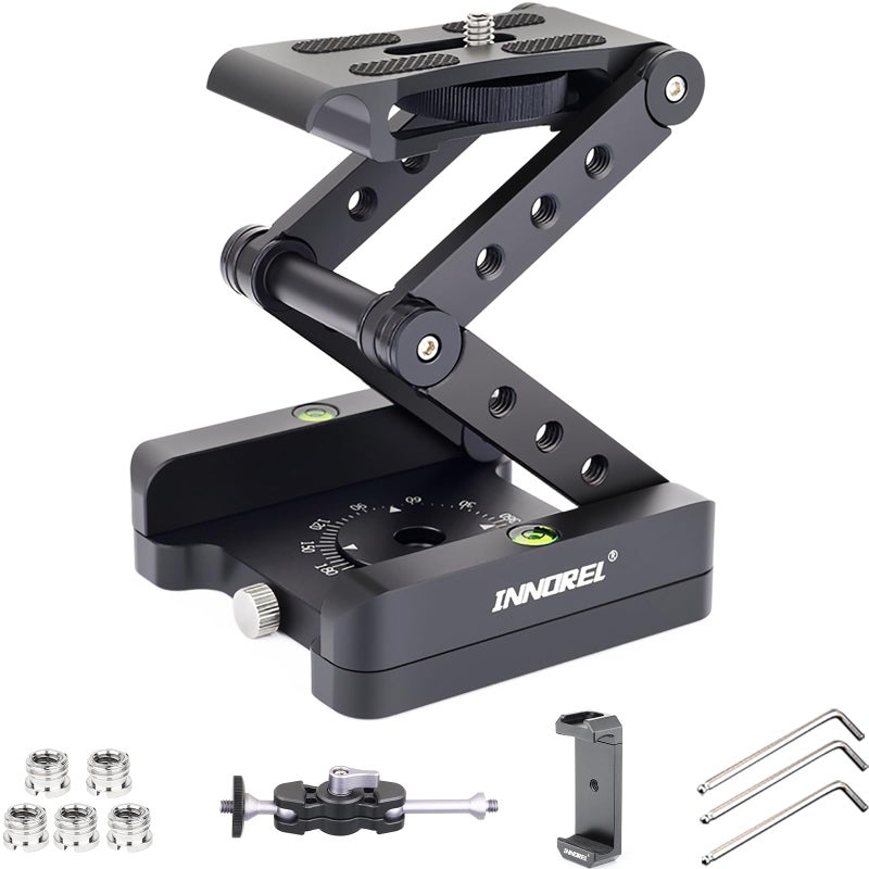 Innorel Z-Flex Tilt Tripod Head-INNOREL MH5 CNC Aluminum Alloy All Metal Flexible Folding Z Pan 360Â° Horizontal Rotation with Magic Arm and Phone Mounting Clip Max Load 6.61lb for Canon Nikon Sony DSRL Slider - Image 1
